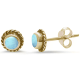 Sterling Silver Yellow Gold Plated Natural Larimar Stud Earrings