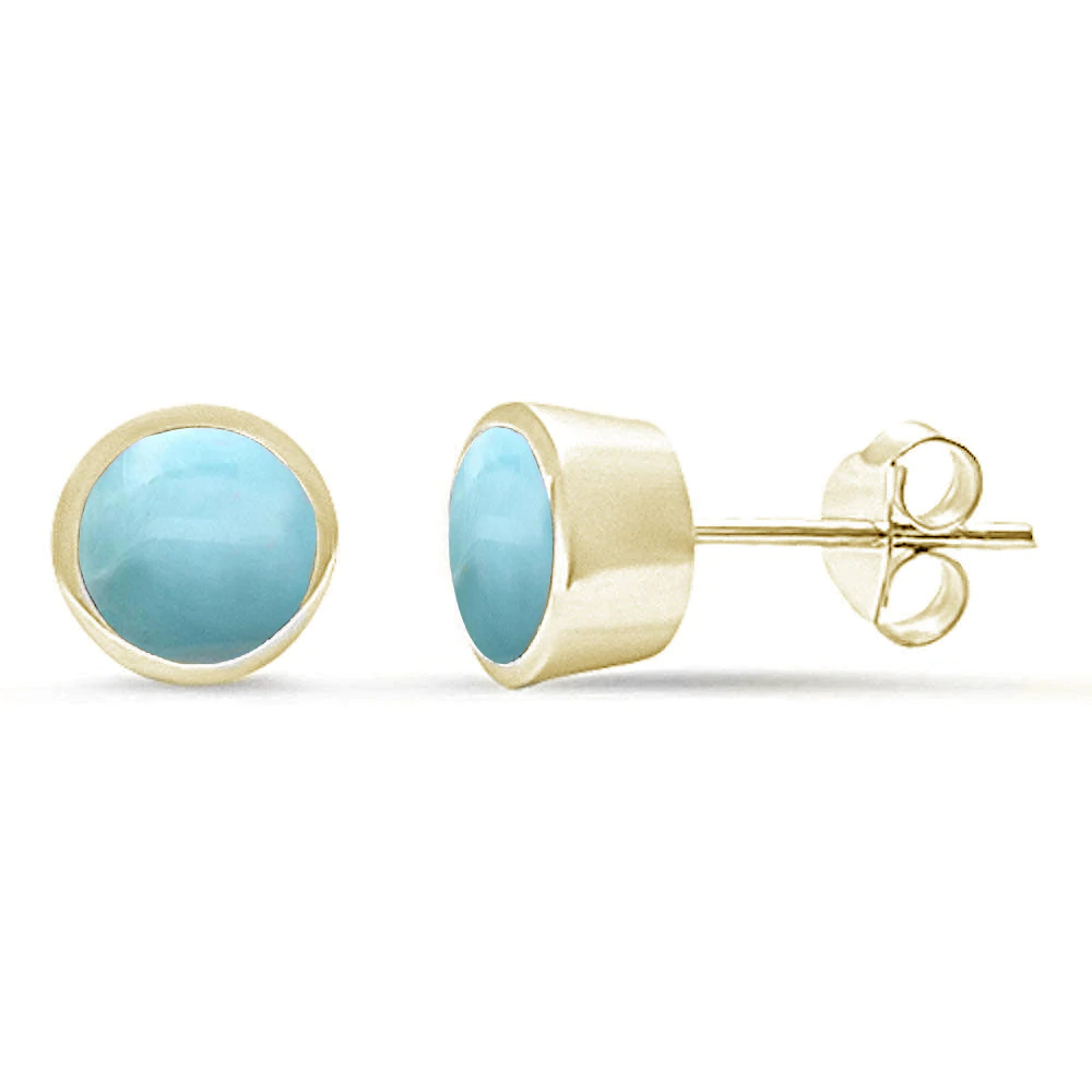 Sterling Silver Yellow Gold Plated Natural Larimar Bezel Stud Pendant
