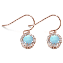 Load image into Gallery viewer, Sterling Silver Rose Gold Plated and Cubic Zirconia Natural Larimar Earrings