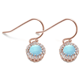 Sterling Silver Rose Gold Plated and Cubic Zirconia Natural Larimar Earrings