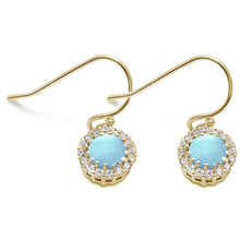 Load image into Gallery viewer, Sterling Silver Yellow Gold Plated and Cubic Zirconia Natural Larimar Earrings