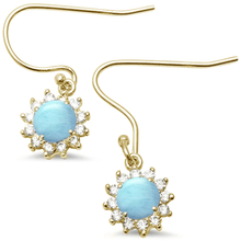 Load image into Gallery viewer, Sterling Silver Yellow Gold Plated Halo Natural Larimar CZ Drop Dangle Earrings