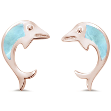 Load image into Gallery viewer, Sterling Silver Rose Gold Plated Dolphin Natural Larimar Earrings