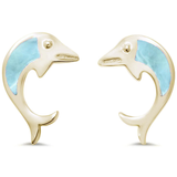 Sterling Silver Yellow Gold Plated Dolphin Natural Larimar Earrings