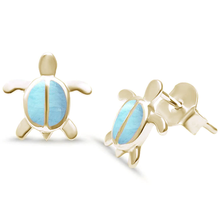 Load image into Gallery viewer, Sterling Silver Yellow Gold Plated Heart shape Natural Larimar Earrings