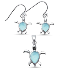 Load image into Gallery viewer, Sterling Silver Natural Larimar Turtle Earring and Pendant Set