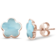 Load image into Gallery viewer, Sterling Silver Rose Gold Plated Flower Natural Larimar Earrings