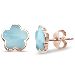 Sterling Silver Rose Gold Plated Flower Natural Larimar Earrings