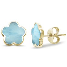 Load image into Gallery viewer, Sterling Silver Yellow Gold Plated Flower Natural Larimar Earrings