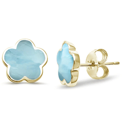 Sterling Silver Yellow Gold Plated Flower Natural Larimar Earrings