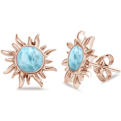 Sterling Silver Rose Gold Plated Sun Natural Larimar Earrings