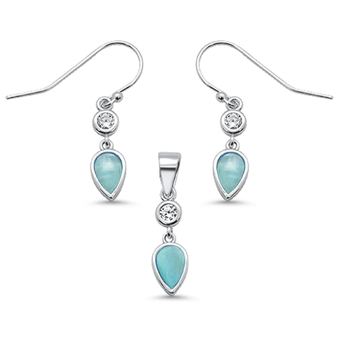 Sterling Silver Natural Larimar and Pearl Pendant Necklace 16-18 inch Extension