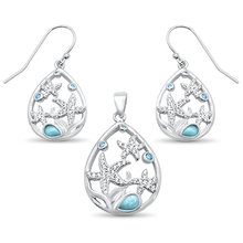 Load image into Gallery viewer, Sterling Silver Natural Larimar Aquamarine Star Cz Drop Earring and Pendant Set