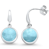Sterling Silver Natural Round Larimar Dangle Earrings