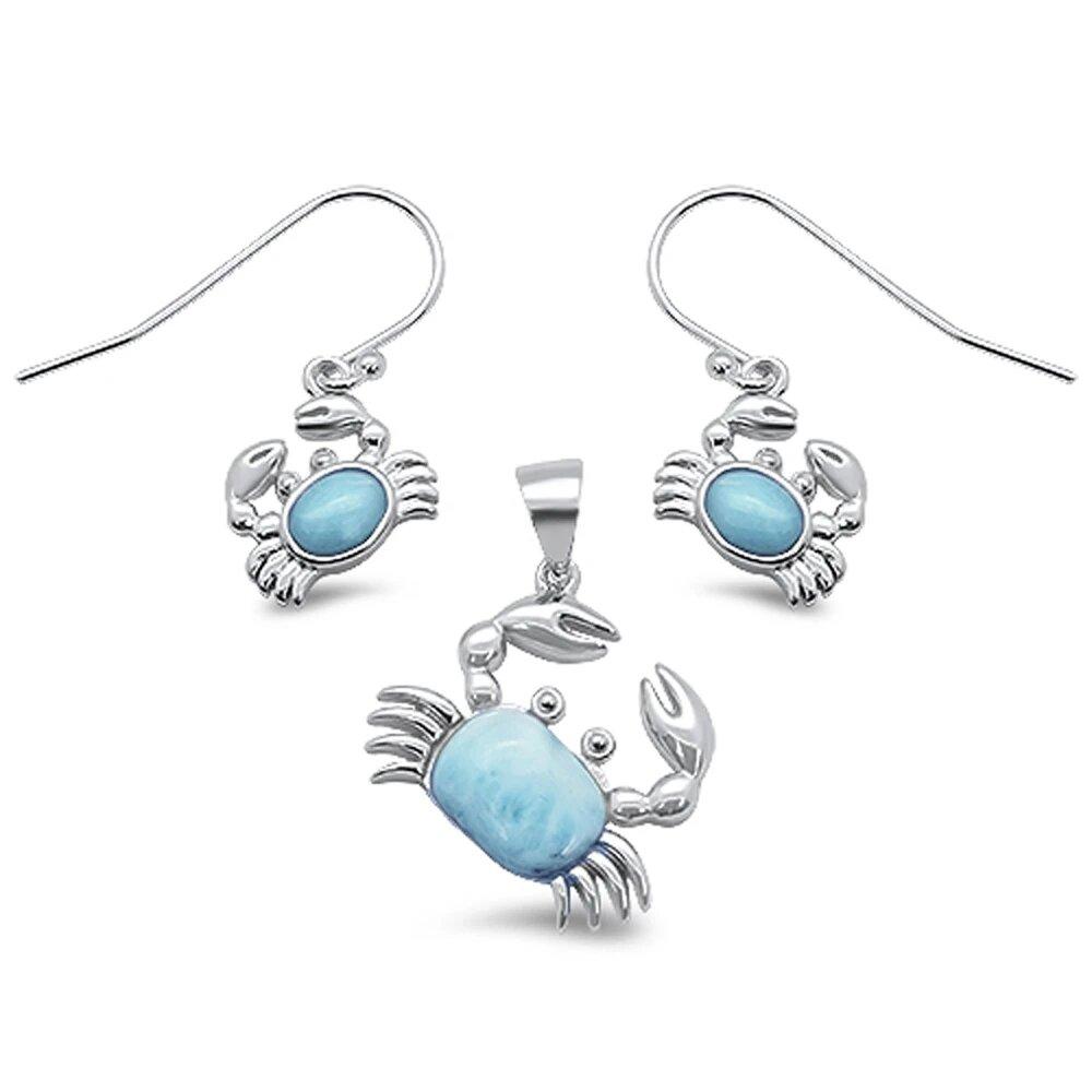 Sterling Silver Natural Larimar Crab Earring and Pendant Set