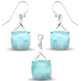 Sterling Silver New Natural Larimar Cushion Cut Earring and Pendant Set