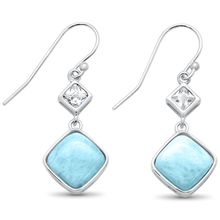 Load image into Gallery viewer, Sterling Silver Natural Princess Cut Larimar and Cz Drop Dangle Earrings
