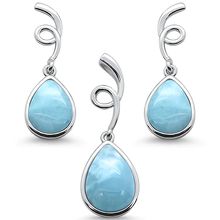 Load image into Gallery viewer, Sterling Silver Natural Larimar Pear Shape Spiral Dangle Earring and Pendant Set