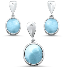 Load image into Gallery viewer, Sterling Silver Natural Larimar Oval Dangle Earring and Pendant Set