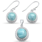 Sterling Silver Natural Larimar Oval Shape Earring and Pendant Set