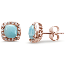 Load image into Gallery viewer, Sterling Silver Rose Gold Plated Cushion Shape Natural Larimar Earrings