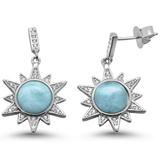 Sterling Silver Natural Larimar Ocean Surf Celestial Sun Earrings