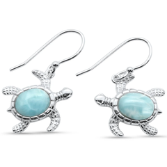 Sterling Silver Natural Larimar Turtles Drop Dangle Earrings