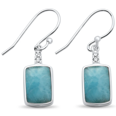 Sterling Silver Natural Larimar Rectangle Drop Dangle Earrings