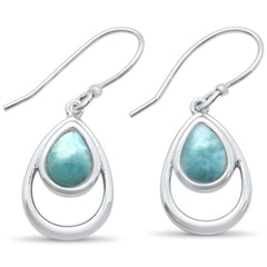 Sterling Silver Natural Larimar Pear Shape Drop Dangle Earrings