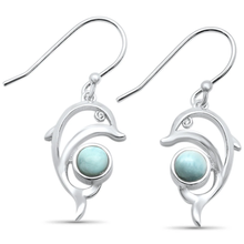 Load image into Gallery viewer, Sterling Silver Natural Larimar Dolphin Drop Dangle Earrings