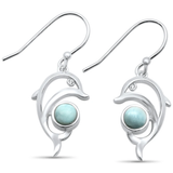 Sterling Silver Natural Larimar Dolphin Drop Dangle Earrings