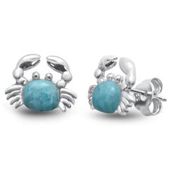 Sterling Silver Cute Natural Larimar Crab Earrings