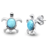 Sterling Silver Natural Larimar Turtle Earrings