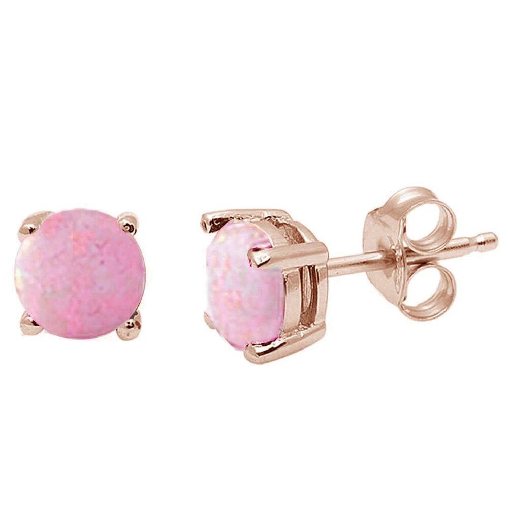 Sterling Silver Rose Gold Plated Round Pink Opal Earrings