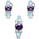 Sterling Silver Natural Larimar Amethyst and Cz Earring and Pendant Set