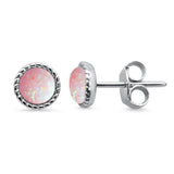 Sterling Silver Round Braided Milgrain Pink Opal Earrings