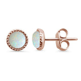 Sterling Silver Rose Gold Plated Round Braided Milgrain White Opal Earrings