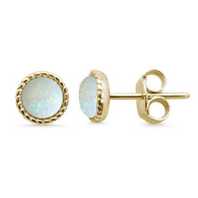 Load image into Gallery viewer, Sterling Silver Yellow Gold Plated Round Braided Milgrain White Opal Stud Earrings