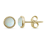 Sterling Silver Yellow Gold Plated Round Braided Milgrain White Opal Stud Earrings