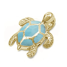 Load image into Gallery viewer, Sterling Silver Yellow Gold Plated Sea Turtle Natural Larimar Pendant
