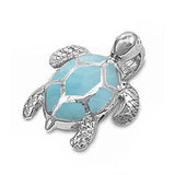 Sterling Silver Natural Larimar Sea Turtle Pendant