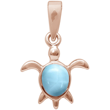 Load image into Gallery viewer, Sterling Silver Rose Gold Plated Natural Larimar Turtle Charm Pendant