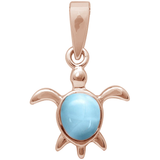Sterling Silver Rose Gold Plated Natural Larimar Turtle Charm Pendant