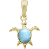 Sterling Silver Yellow Gold Plated Natural Larimar Turtle Charm Pendant