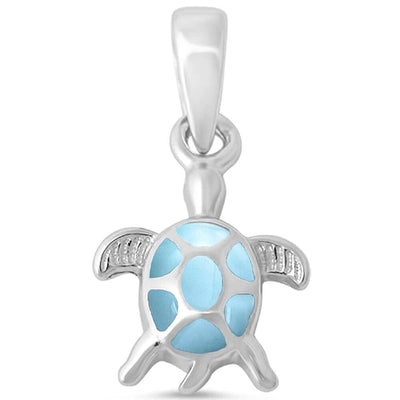 Sterling Silver Natural Larimar Turtle Pendant