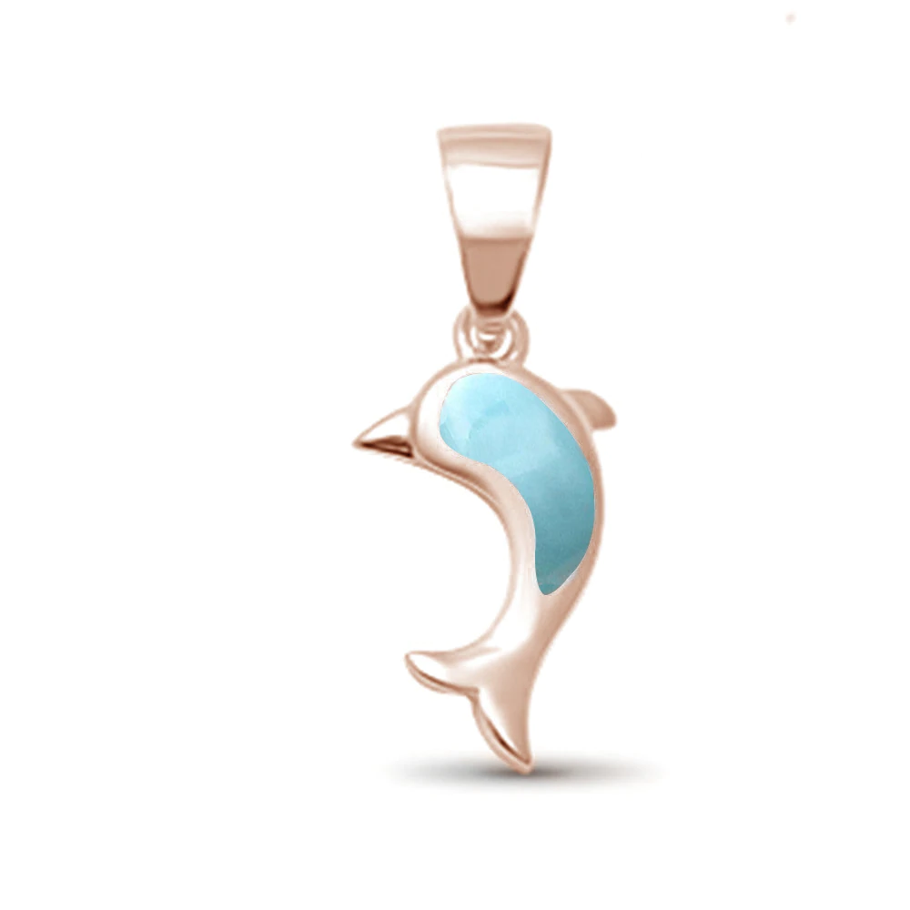 Sterling Silver Rose Gold Plated Dolphin Natural Larimar Pendant
