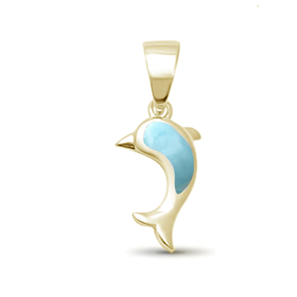Sterling Silver Yellow Gold Plated Dolphin Natural Larimar Pendant