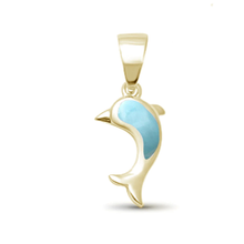 Load image into Gallery viewer, Sterling Silver Yellow Gold Plated Dolphin Natural Larimar Pendant