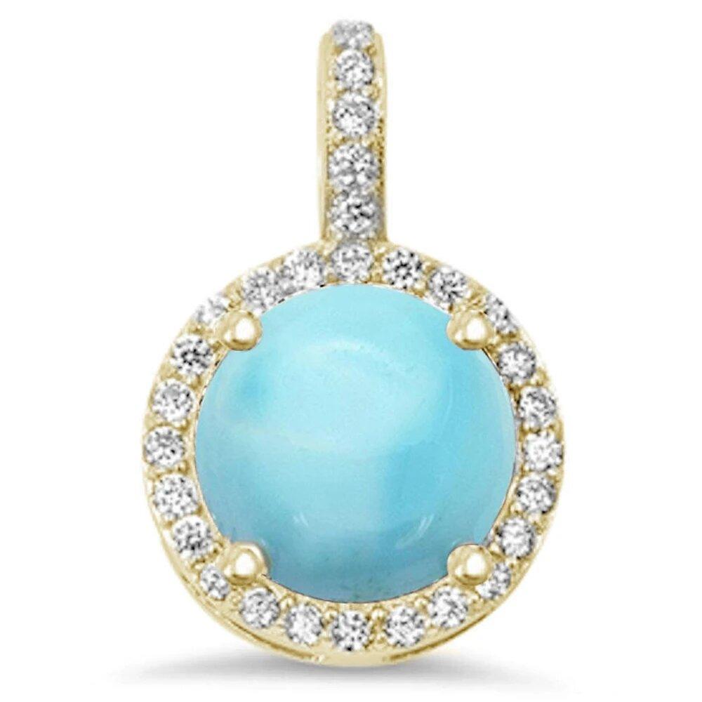 Sterling Silver Yellow Gold Plated Natural Larimar Halo Style Pendant