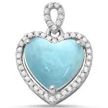 Load image into Gallery viewer, Sterling Silver Natural Larimar and Cz Heart Charm Pendant